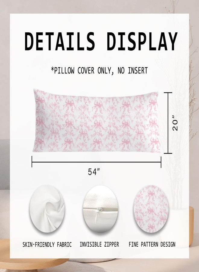 PIUD Coquette Pink Bow Grandmillennial Floral 20x54 Body Pillow Cover, Chinoiserie Decor, Girly Room Decor, Vintage Pink and White Flower Decorative Long Body Pillow Cases for Bed Couch - Image 2